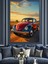 Eski Model Kırmızı Vosvos Araba Dekoratif Kanvas - Mdf Ahşap Tablo 3