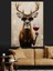 Kırmızı Şaraplı Geyik Dekoratif Kanvas - Mdf Ahşap Tablo 5