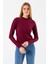 Kadın Dik Yaka Uzun Kollu Dokulu Bluz Bordo - 26158 5