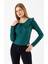 Kadın Yakalı Bağlama Detaylı Dokulu Bluz Yeşil - 26116 5