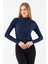 Kadın Dik Yaka Yanı Büzgü Detaylı Bluz Lacivert - 26101 5
