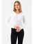 Kadın Yakalı Bağlama Detaylı Dokulu Bluz Beyaz - 26116 4