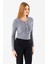 Kadın Bisiklet Yaka Pullu Düğme Detaylı Bluz Gri - 2630 5