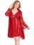 Büyük Beden Kırmızı Kısa Ikili Saten Sabahlık Gecelik Takımı 1