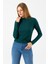 Kadın Dik Yaka Uzun Kollu Dokulu Bluz Yeşil - 26158 5