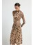 Yırtmaçlı Örme Elbise Leopar Kahve 12445785000 2