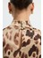 Yırtmaçlı Örme Elbise Leopar Kahve 12445785000 6