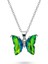 Kadın Çelik Kolye - Kelebek Tasarım - Yeşil Turkuaz Zirkon Taşlı - Gümüş Renk 1
