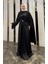 Pelerin Saten Abiye Elbise 4664-05 Siyah 2