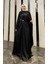 Pelerin Saten Abiye Elbise 4664-05 Siyah 3