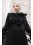 Organze Tül Beli Büzgülü Kuşaklı Abiye Elbise 5611-08 Siyah 4