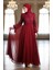 Pullu Kuşaklı Şifon Abiye Elbise 5617-05 Bordo 1