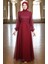 Pullu Kuşaklı Şifon Abiye Elbise 5617-05 Bordo 2