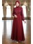 Pullu Kuşaklı Şifon Abiye Elbise 5617-05 Bordo 3