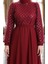 Pullu Kuşaklı Şifon Abiye Elbise 5617-05 Bordo 4
