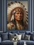 Kızılderili Şefi Tüylü Başlık Dekoratif Kanvas - Mdf Ahşap Tablo 2