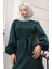 Kuplu Kolları Lastikli Sade Abiye Elbise 5614-04 Zümrüt Yeşili 4