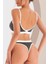 Kadın Gri Antrasit Kaşkorse ve Beyaz Lastikli Cut-Out Tanga Külotlu Takım 5