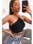 Kadın Siyah Sırtı Açık Boyundan Çapraz Bağlamalı Crop Top Bluz 1