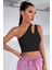 Kadın Siyah Tek Omuz Cut Out Detaylı Crop Top Bluz 4