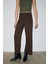 Freda Kadın Kalın Interlok Tok ve Esnek Kumaşlı Flare Paça Önü Nervürlü Beli Lastikli Koyu Kahverengi Pantolon 5