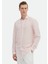 Pembe Çizgili Regular Fit Dokuma Casual Keten Karışımlı Gömlek 1