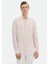 Pembe Çizgili Regular Fit Dokuma Casual Keten Karışımlı Gömlek 3