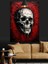 Kırmızı Çerçeve Içinde Kuru Kafa Figürü Dekoratif Kanvas - Mdf Ahşap Tablo 3