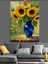 Ayçiçeği Mavi Vazo Resmi Dekoratif Kanvas - Mdf Ahşap Tablo 3