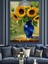 Ayçiçeği Mavi Vazo Resmi Dekoratif Kanvas - Mdf Ahşap Tablo 4