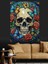 Çiçekli Kurukafa Sanat Eseri Dekoratif Kanvas - Mdf Ahşap Tablo 5