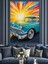 Mavi Klasik Araba Illüstrasyonu Dekoratif Kanvas - Mdf Ahşap Tablo 2