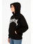 Oversize Kapüşonlu Sweatshirt Hoodie 3 Iplik Şardonlu Pamuklu Kumaş, Önü Baskılı, Fermuarlı Rahat Kalıp, Kışlık ve Sokak Stili Sweat - Siyah 2