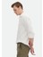 Ekru Baskılı Regular Fit Dokuma Casual %100 Keten Gömlek 4