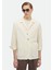 Ekru Düz Casual Fit Dokuma Pamuk Karışımlı Overshırt 3