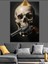 Silahlı Kuru Kafa Koyu Fon Dekoratif Kanvas - Mdf Ahşap Tablo 1