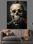 Silahlı Kuru Kafa Koyu Fon Dekoratif Kanvas - Mdf Ahşap Tablo 3