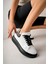 LC101 Beyaz Siyah Cilt Siyah Taban Kadın Sneaker 5