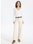 V Yaka Slim Fit Düz Ekru Kazak Kadın ML5WL-KZK9009 2