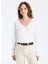 V Yaka Slim Fit Düz Ekru Kazak Kadın ML5WL-KZK9009 3