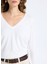 V Yaka Slim Fit Düz Ekru Kazak Kadın ML5WL-KZK9009 4