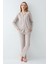 Kadın Çizgili Pamuklu Önden Düğmeli Pijama Takımı 3