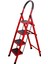 4 Basamaklı Katlanır Merdiven | Kaymaz Geniş Basamaklı Ev & Mutfak Tipi | 150 Kg Kapasiteli Emniyetli Kırmızı 1