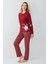 Anne Kız %100 Pamuklu Bordo Uzun Kollu Pijama Takımı 3445 5