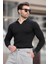 Siyah Polo Yaka Çizgili Uzun Kollu Erkek Kazak 7289 3