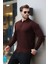 Bordo Polo Yaka Fermuarlı Örme Kazak 7242 1