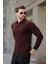 Bordo Polo Yaka Fermuarlı Örme Kazak 7242 2