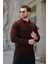 Bordo Polo Yaka Fermuarlı Örme Kazak 7242 3