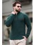 Petrol Yeşili Fermuar Yaka Triko Erkek Kazak E7295 1