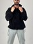 Kadife Dokulu Siyah Oversize Kapüşonlu Erkek Sweatshirt COC1038 2